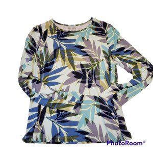 Hang Ten Women’s LS Swim Shirt Blue Green Floral Sun Protection Pocket Med VGUC